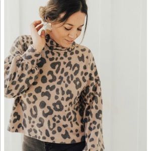 CJLA Karis leopard turtleneck sweater